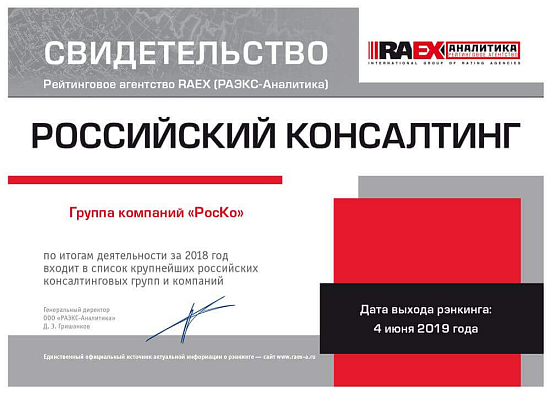 Свидетельство Рейтингового агентства RAEX